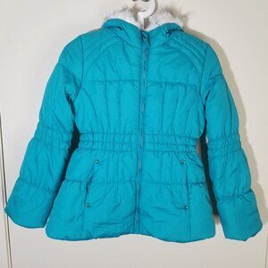 London Fog Jacket Teal Green Puffer Full Zip Hooded Long Sleeve Youth Medium